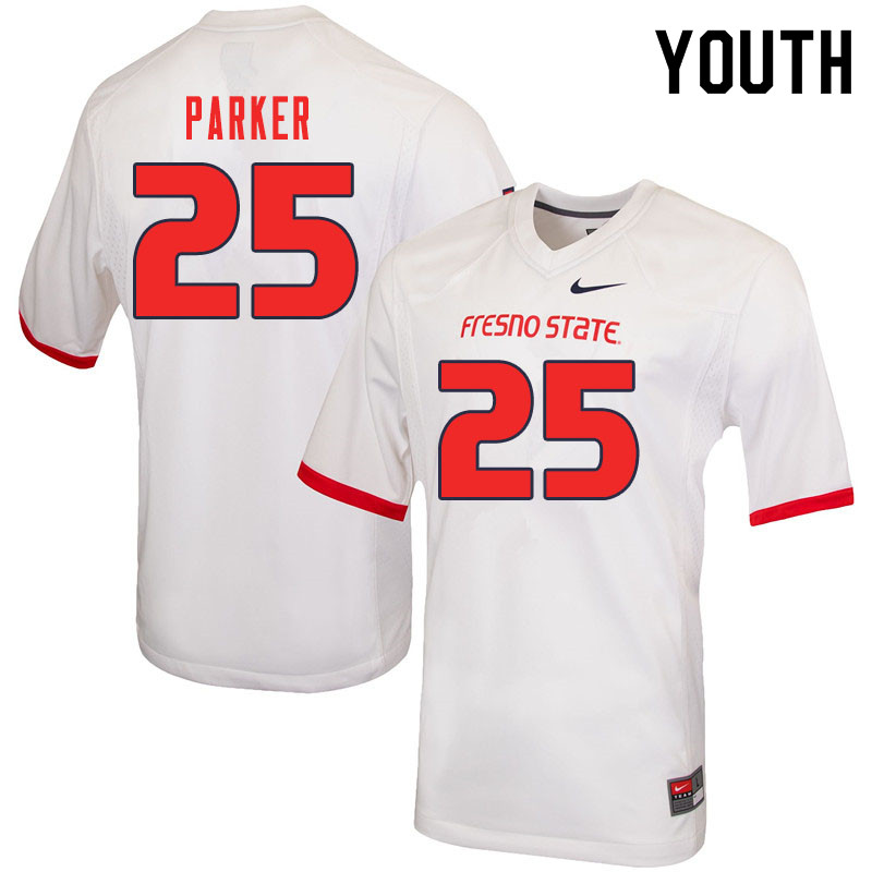 Youth #25 Kevin Parker Fresno State Bulldogs College Football Jerseys Sale-White - Click Image to Close
